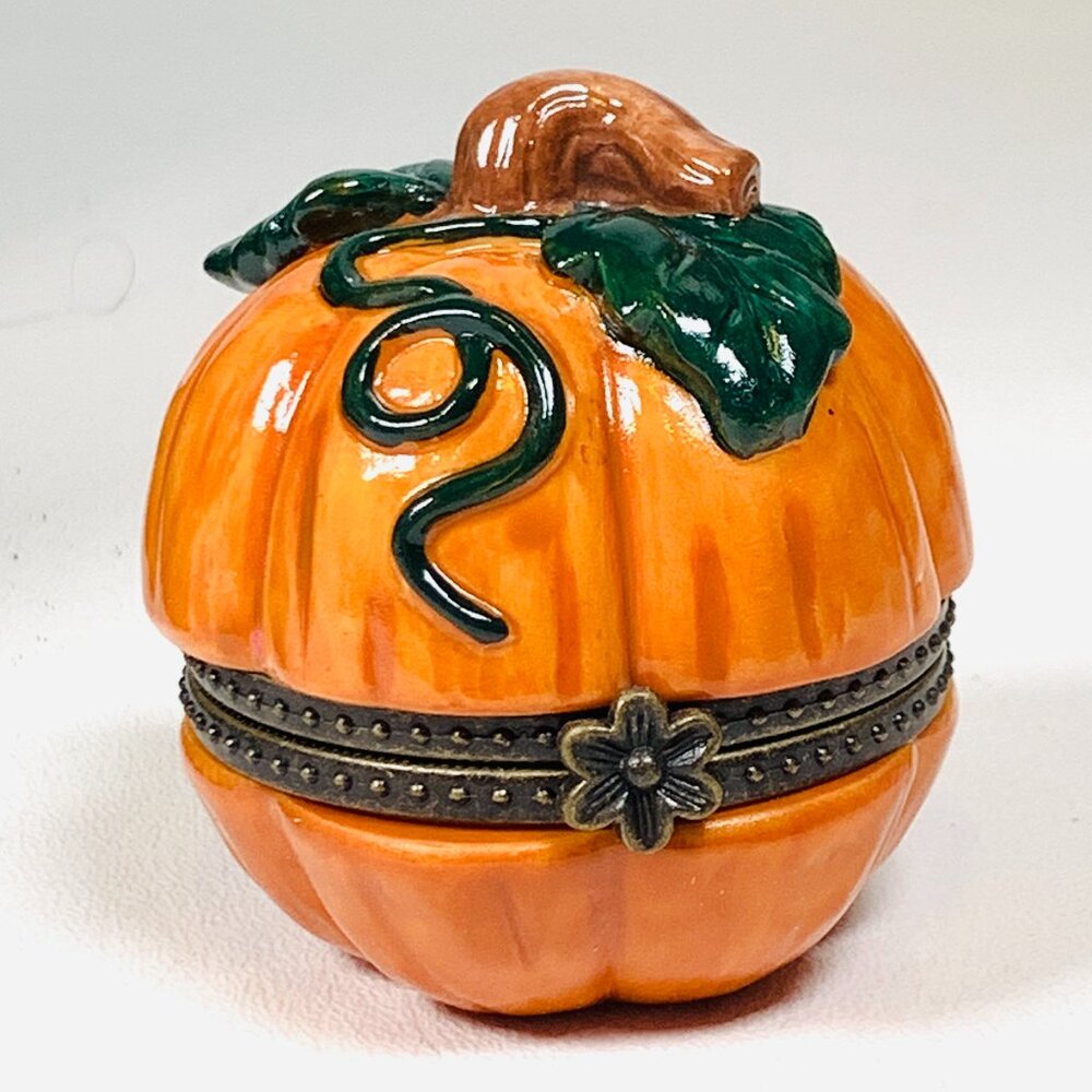 Pumpkin Halloween Porcelain Hinged Surprise Gift Trinket Box